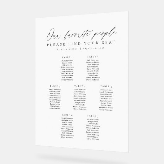 7 Tables Favorite People Acrylic Seating Chart アクリルサイン (傾斜)