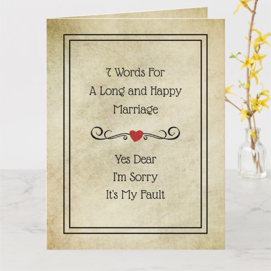 7 Words FOR LONG & Happy おもしろい Marriage カード (黄色い花)