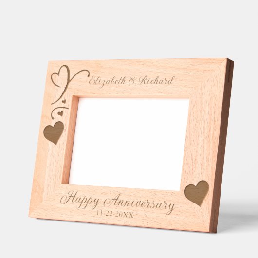 7"x5"フォトハッピー記念日の名前の日付ハート レーザー彫刻フレーム (左)