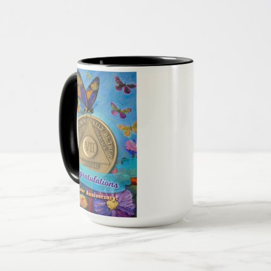 7 Year CUSTOM NAME AA Butterflies Flowers マグカップ (正面左)