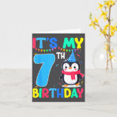 7 Year Old Birthday Penguin Themed It's My 7th Bir カード (黄色い花)