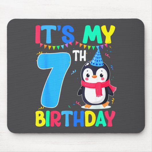 7 Year Old Birthday Penguin Themed It's My 7th Bir マウスパッド (正面)