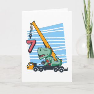 7 years 7th Birthday Mobile Crane Dinosaur カード