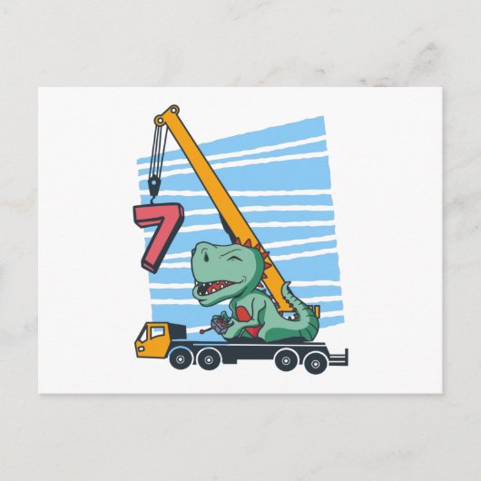 7 years 7th Birthday Mobile Crane Dinosaur ポストカード (正面)