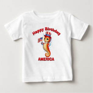 7a] 愛国少年マリンTシャツ カラフルなタツノオトシゴ ベビーTシャツ