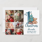 7Photo Blue Teddy Baby 1st Christmas シーズンカード (正面)