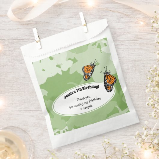 7thバースデーパーティー（昆虫）オオカバマダラ、モナークバタフライグリーン フェイバーバッグ (クリップ留めされた状態)