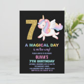 7thレインボーユニコーン誕生日招待状ブラック 招待状 (スタンド正面)