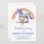 7thレインボーユニコーン誕生日招待状 招待状 (正面/裏面)