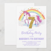 7thレインボーユニコーン誕生日招待状 招待状 (正面/裏面)
