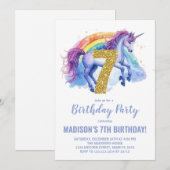 7thレインボーユニコーン誕生日招待状 招待状 (正面/裏面)