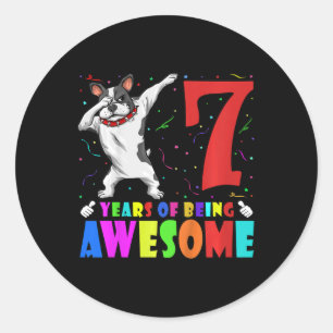 7th誕生日パーティダブフランスのブルドッグ – 7年 ラウンドシール