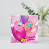 7th誕生日パーティーピンクイエローブルーバルーズガール 招待状 (スタンド正面)