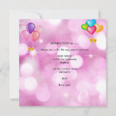 7th誕生日パーティーピンクイエローブルーバルーズガール 招待状 (裏面)