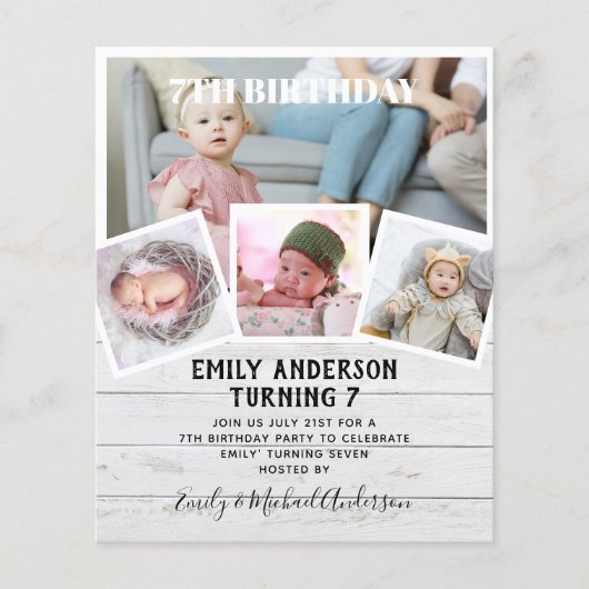 7th誕生日フォトコラージュ招待状ボーイガールミックスミックス チラシ (正面)