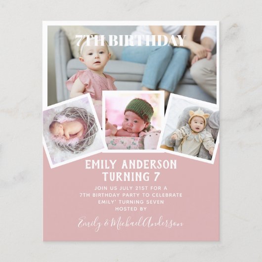 7th誕生日フォトコラージュ招待状ボーイガールミックスミックス チラシ (正面)
