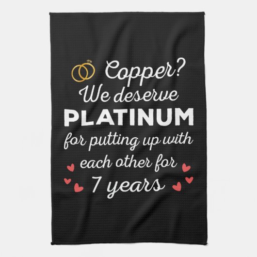 7th 結婚s anniversary I - Copper おもしろい Couple キッチンタオル (縦)