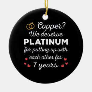 7th 結婚s anniversary I - Copper おもしろい Couple セラミックオーナメント