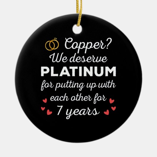 7th 結婚s anniversary I - Copper おもしろい Couple セラミックオーナメント (正面)