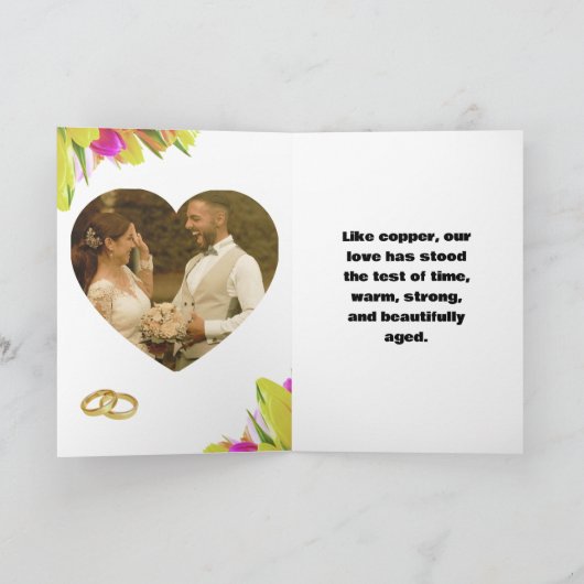 7th Anniversary, Copper Theme with Photo & rings カード (内部)