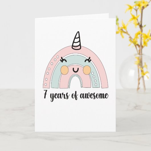7th Birthday Boho Rainbow 7 Years Old Unicorn カード (黄色い花)