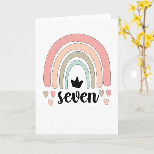 7th Birthday Boho Rainbow Party Kids 7 Years Old カード (黄色い花)