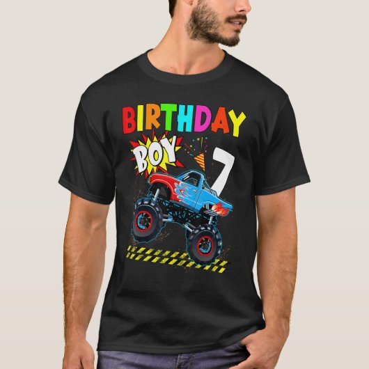 7th Birthday Boy Blaze 7 Year Old Monster Truck Bd Tシャツ (正面)