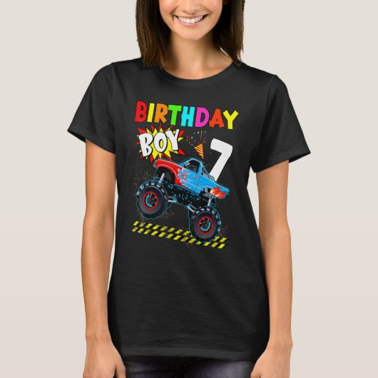 7th Birthday Boy Blaze 7 Year Old Monster Truck Bd Tシャツ (正面)