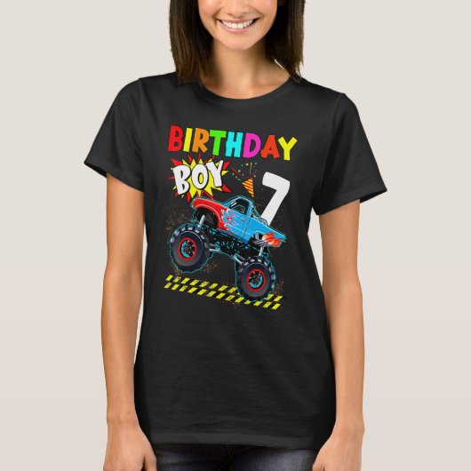 7th Birthday Boy Blaze 7 Year Old Monster Truck Bd Tシャツ (正面)