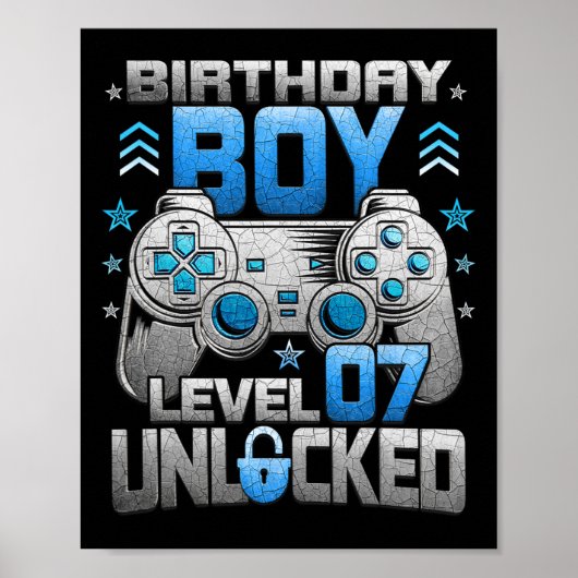 7th Birthday Boy Level 7 Unlocked Video Game Party ポスター (正面)