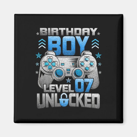 7th Birthday Boy Level 7 Unlocked Video Game Party マグネット (正面)
