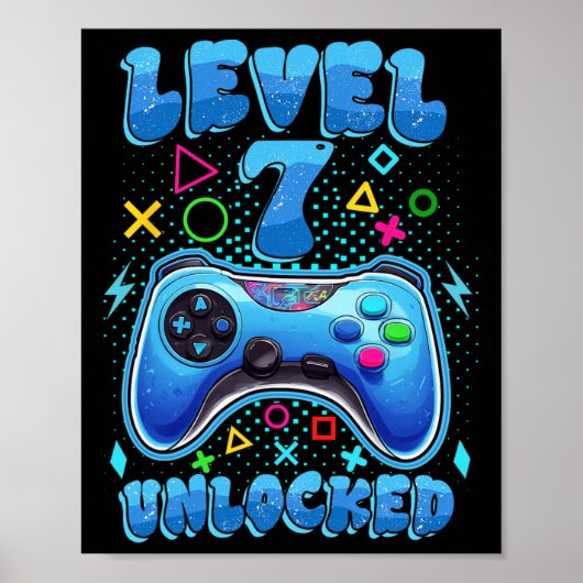 7th Birthday Boy Level 7 Unlocked Video Gamer Birt ポスター (正面)