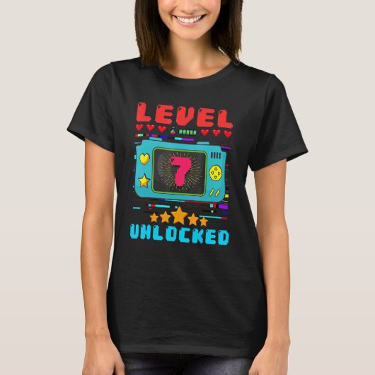 7th Birthday Boy Level 7 Unlocked Video Gamer Birt Tシャツ (正面)