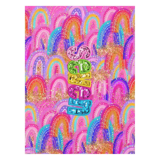 7th Birthday Bright Rainbow Gold Glitter テーブルクロス (正面)