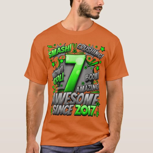 7th Birthday Comic Style Awesome since 2017 7 Year Tシャツ (正面)