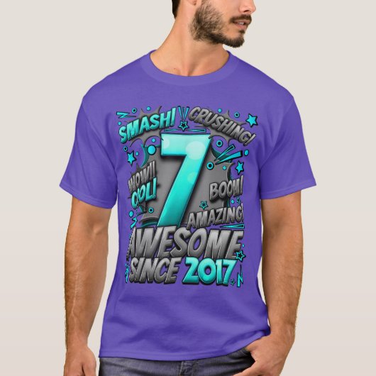 7th Birthday Comic Style Awesome since 2017 7 Year Tシャツ (正面)