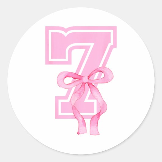 7th Birthday Girl Coquette Nk Bows Seven Years Old ラウンドシール (正面)