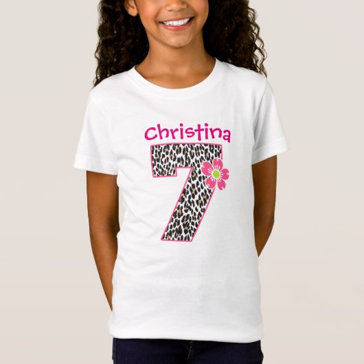 7th Birthday Girl Hot Pink & leopard print Tシャツ (正面)