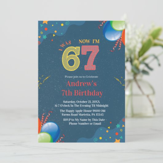 7th Birthday I Was 6 Now I’m 7 custom 招待状 (スタンド正面)