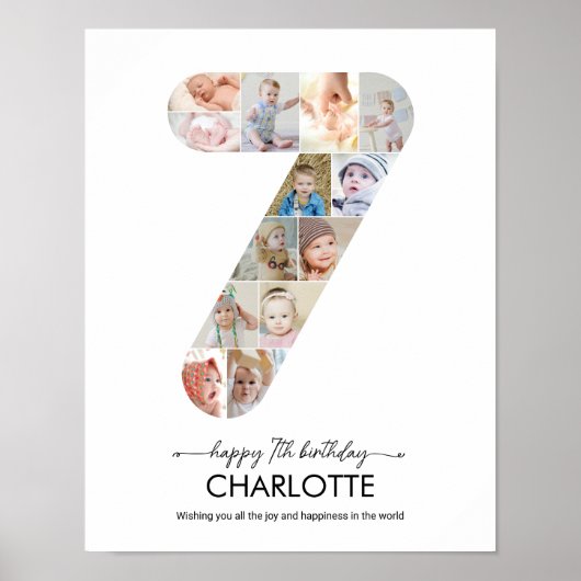 7th Birthday Number 7 Photo Collage Custom Picture ポスター (正面)