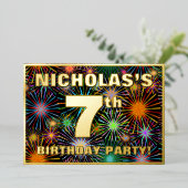 7th Birthday Party —おもしろい、カラフルFireworks Look 箔招待状 (立ち正面)