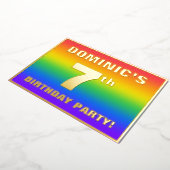 7th Birthday Party:おもしろい、レインボーカラフルパターン 箔招待状 (回転した状態)