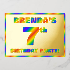 7th Birthday Party —おもしろい、レインボースペクトル「7」 箔招待状
