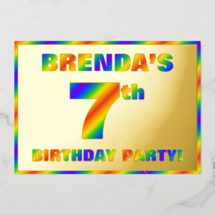 7th Birthday Party —おもしろい、レインボースペクトル「7」 箔招待状