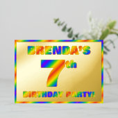 7th Birthday Party —おもしろい、レインボースペクトル「7」 箔招待状 (立ち正面)