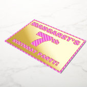 7th Birthday Party —はっきりした、おもしろい、ピンクストライプ色の 箔招待状 (回転した状態)