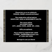 7th Birthday Party:, はっきりした Wood Grain Patternフェイク 箔招待状 (裏面)