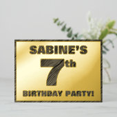 7th Birthday Party — はっきりしたWood Grainフェイク文字 箔招待状 (立ち正面)