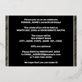 7th Birthday Party — はっきりしたWood Grainフェイク文字 箔招待状 (裏面)