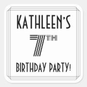 7th Birthday Party:アールデコスタイル+名前をカスタムする スクエアシール (正面)